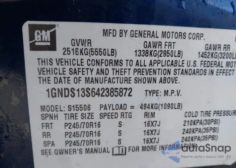 2004 Chevrolet Trailblazer Ls из США, поврежденный, VIN 1GNDS13S642385872